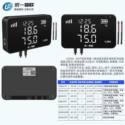 S200G-DTH 4G無(wú)線(xiàn)雙溫濕度記錄儀